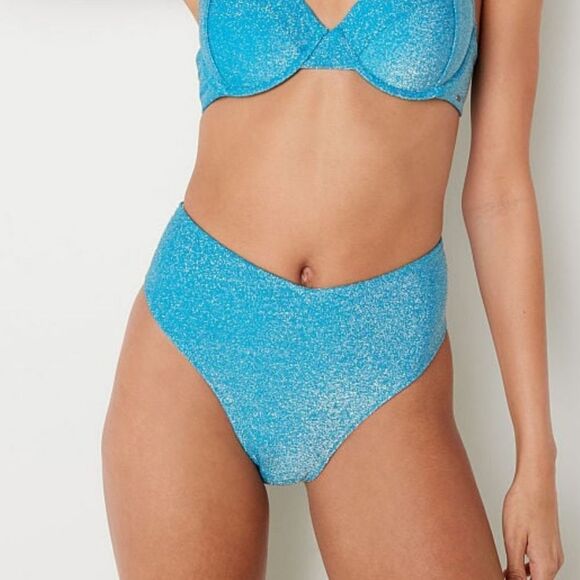 Victoria SecretPINK Shimmer High-Waist Cheeky Bikini Bottom Bright Marine SP Nwt - Picture 1 of 9